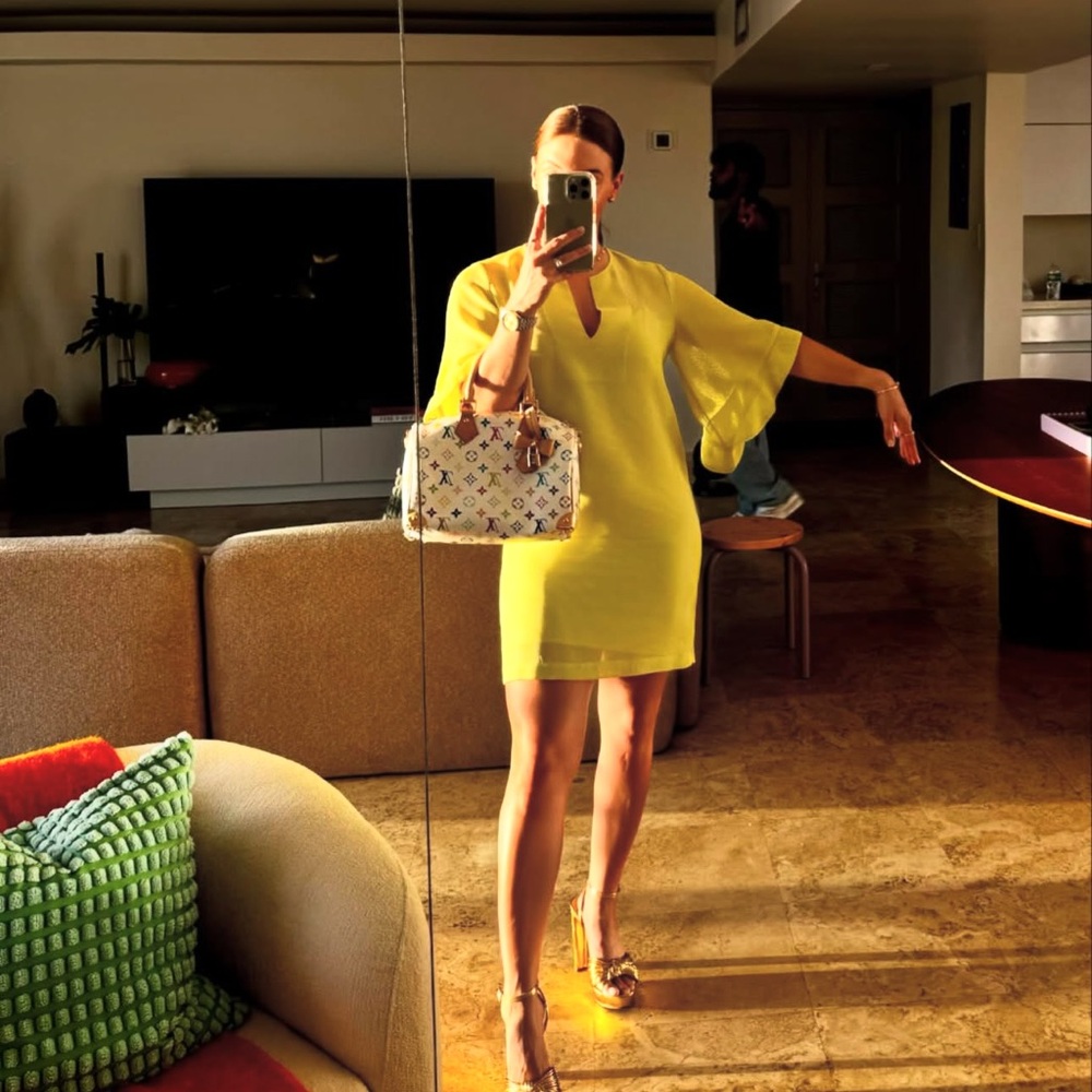 Yellow Flutter-Sleeve Shift Dress - Women